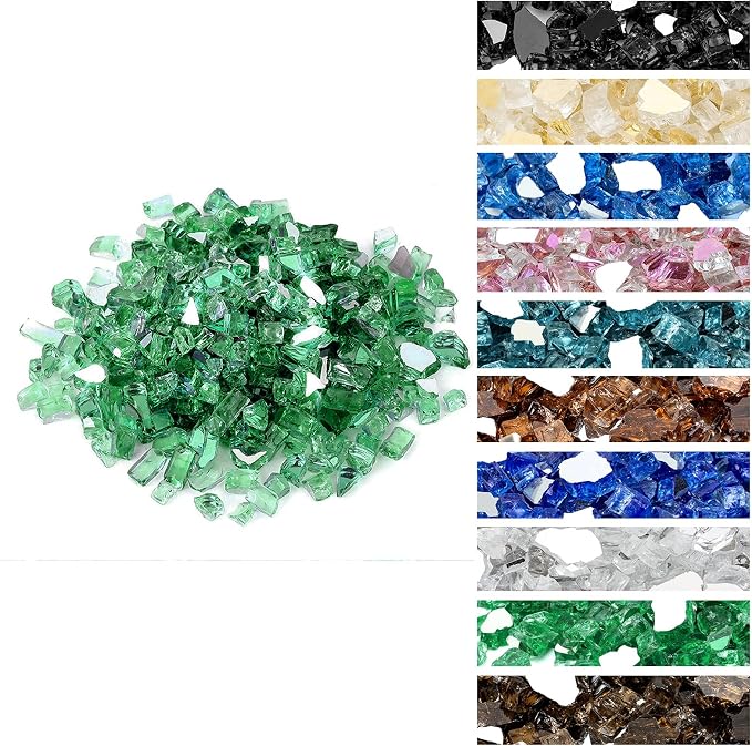 Onlyfire 10 lbs Fire Glass Rocks 1/2 Inch, Reflective Tempered Glass for Propane Fire Pit & Gas Fireplace, High Luster Firepit Glass Stones for Fire Table, Light Green (Multicolor Options Available)