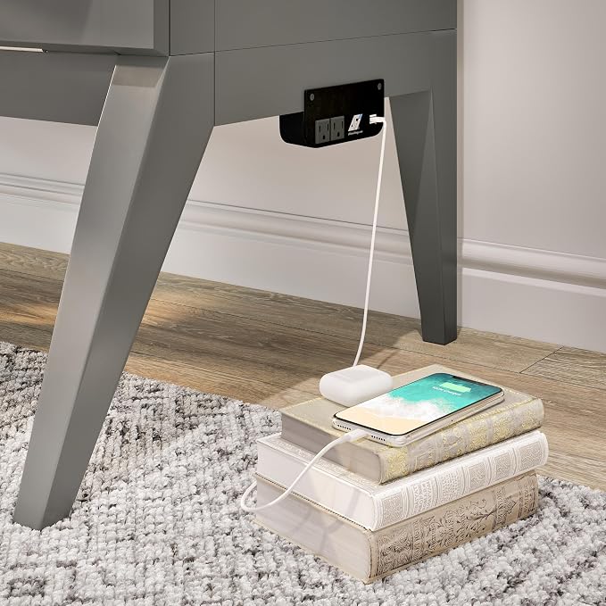 AFI, Northampton Full Size Murphy Bed Desk with Memory Foam 6" Mattress and Built-in USB Charger, Grey