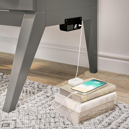 AFI, Northampton Full Size Murphy Bed Desk with Memory Foam 6" Mattress and Built-in USB Charger, Grey
