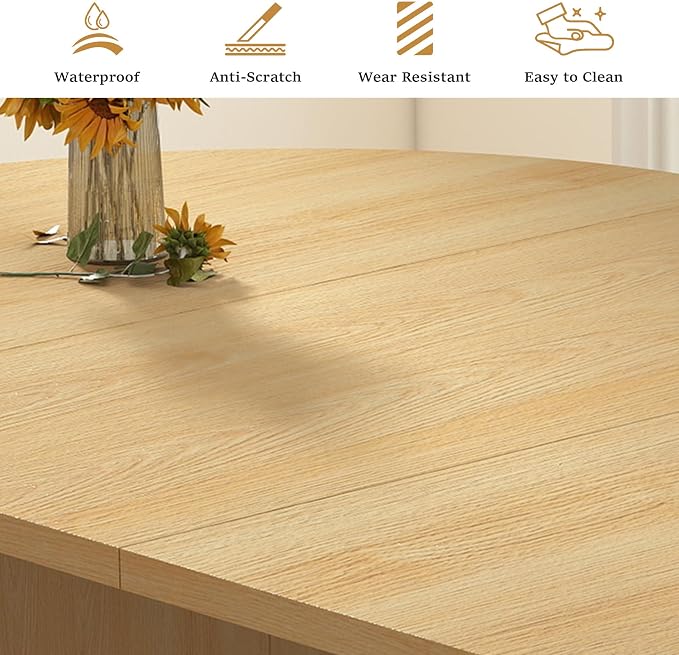 41 in-78 in Extendable Dining Room Table for 4-8, Round Expandable Kitchen Table with Fluted Base, Modern Farmhouse Oval Dinner Tables for Dining Room Kitchen Living Room (Natural)