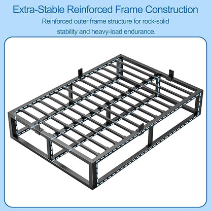 Bilily 10 Inch Queen Bed Frame with Steel Slat Support,Low Profile Queen Metal Platform Bed Frame Support Mattress Foundation,Heavy Duty,No Box Spring Needed,Easy Assembly,Noise Free