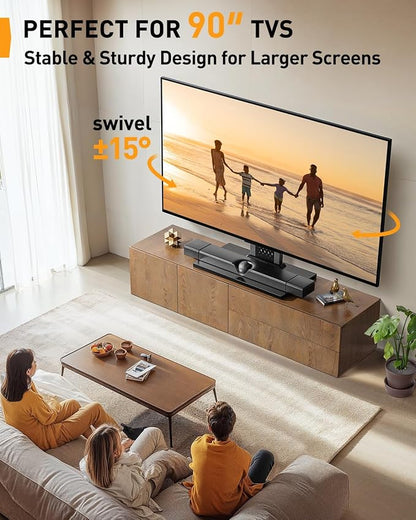 Perlegear Universal Swivel TV Stand for 42-85 90 Inch TVs, Television Stands with Pegboard Storage, Height Adjustable Table top TV Stand Mount, Glass Base up to 150 lbs, Max VESA 600x400mm PGTVS36
