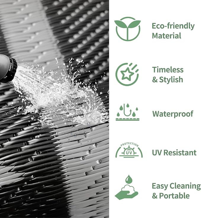 GENIMO Outdoor Rug for Patio Clearance - 5x8 ft Waterproof Plastic Camping Rugs, Reversible Outside Rv Mat Carpet for Porch, Deck, Picnic, Balcony, Beach, Backyard, Black Grey