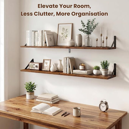 Axeman 20 Inch Floating Shelves | 8 Inch Deep Brown Wall Shelves Set of 2 | 20''W x 8''D Rustic Brown Wood Shelves for Bathroom Living Room Bedroom Kitchen