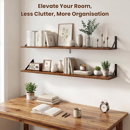 Axeman 36 Inch Floating Shelves | 8 Inch Deep Brown Wall Shelves Set of 2 | 36''W x 8''D Rustic Brown Wood Shelves for Bathroom Living Room Bedroom Kitchen