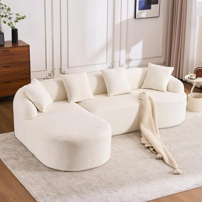 99" Curved Sofa with L-Shape Chaise,Modern Cloud Curved Couch with Deep Seat,No Assembly Required,Upholstered Oversized Couches for Living Room,Apartment (White, 99Inch)