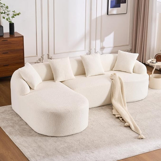 99" Curved Sofa with L-Shape Chaise,Modern Cloud Curved Couch with Deep Seat,No Assembly Required,Upholstered Oversized Couches for Living Room,Apartment (White, 99Inch)