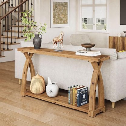 Wood Console Table for Entryway, 63" Entryway Table with Storage | Farmhouse Narrow Long Sofa Table with 2-Tier Shelves, Couch Table Behind Sofa for Entrance, Foyer, Living Room, Rustic Brown