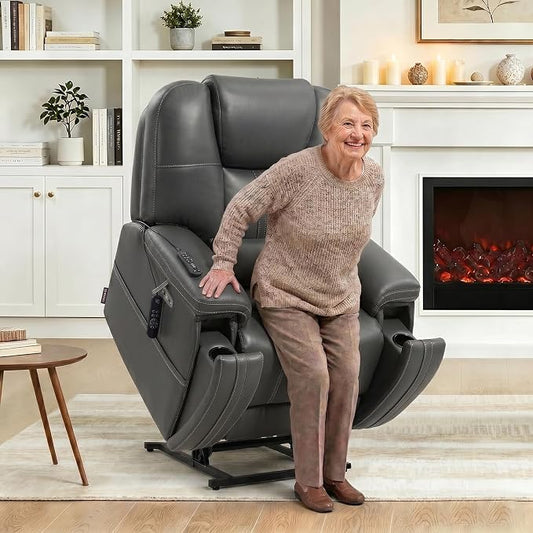 EONIX Triple Motor Lay Flat Power Lift Recliner Chair for Elderly with Adjustable Headrest, 400lbs Electirc Lift Chair for Living Room, Lumbar Pillow, Extended Footrest, Grey