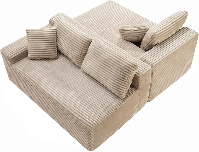 105-Inch L-Shaped Right Facing Corner Compressed Sofa Modular Sectional Boneless Cloud Sofa Floor Foam Couch with Chaise Lounge, Corduroy Corner Boneless Cloud Couch