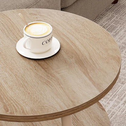 Round Side Table with Power Outlet & USB Ports, 3-Tier End Table with Storage Shelf, 15.7" Wide Nightstand for Small Spaces, Tall Bedside Table Capable of Charging Laptops & Phones, Rustic Brown