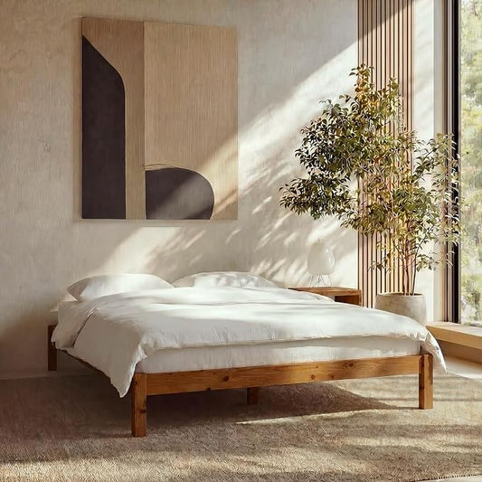 LIFEMENT Twin Bed Frame Classic Wood Platform, Noise Free, Under Bed Storage, No Box Spring Needed, Easy Assembly, Natural Walnut