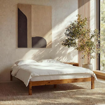 LIFEMENT Queen Bed Frame Classic Wood Platform, Noise Free, Under Bed Storage, No Box Spring Needed, Easy Assembly, New Walnut