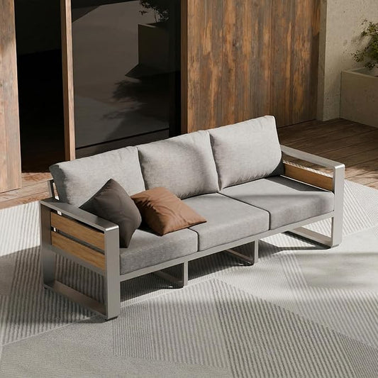 ZANDOR Aluminum Outdoor Patio Furniture-1 Pcs 3-Seat,Sliver | Rustproof,High weight capacity,Water-repellent,Washable Cover,All-Weather Resistant,Easy clean,for Poolside Backyard Deck