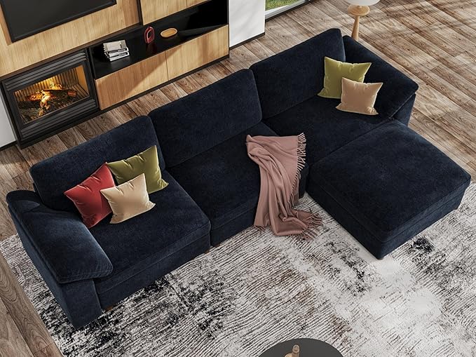 EASE MOOSE Blue Sectional Modular Sofa,Oversized L Shape Sectional Couch Wide Deep seat Sectional Sofa, Removable Cover