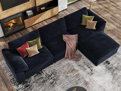 EASE MOOSE Blue Sectional Modular Sofa,Oversized L Shape Sectional Couch Wide Deep seat Sectional Sofa, Removable Cover