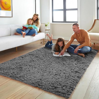 Ophanie Rugs for Living Room, Upgrade Non-Slip Fluffy Soft 5x8 Area Rug, Shag Large Fuzzy Plush Carpets for Bedroom Grey, Shaggy Gray Kids Boys Girls Dorm Nursery Decor with Over 99 pcs Pile fibers