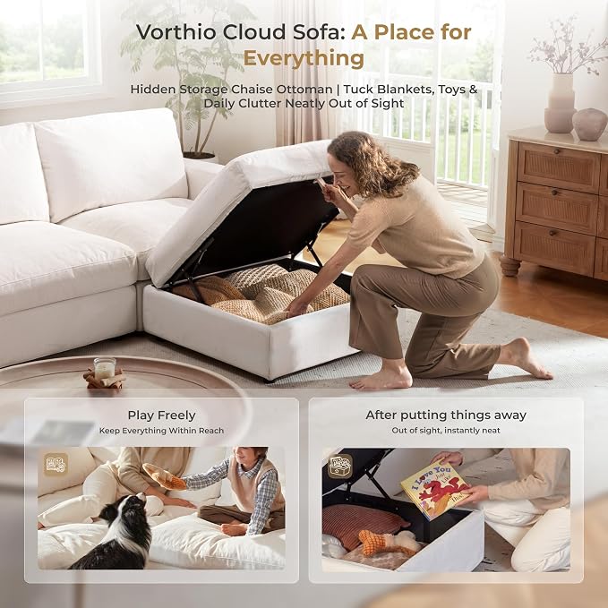 Cloud Couch Sectional 81.1'' Oversized Modular Deep Seat Sofa L Shaped Comfy White Cloud Couch with Washable Cover for Living Room Loveseat with Ottoman