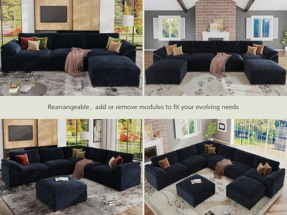 EASE MOOSE Oversized Modular Sectional Sofa with Ottoman, Modern Luxury Wide Deep Modular Couch, U Shaped Couch for Big Spaces Living Room,Blue