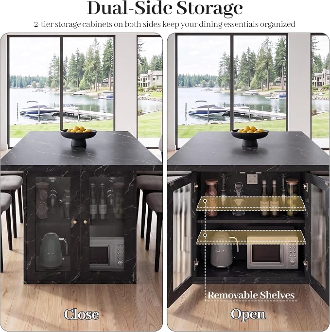 51"-78" Extendable Dining Table for 4-8, Black Faux Marble Kitchen Table | Modern Dining Room Table with Hidden Storage, Rectangle Dinner Tables for Dining Room Kitchen Living Room (Black Marble)