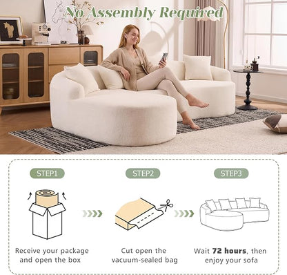 99" Curved Sofa with L-Shape Chaise,Modern Cloud Curved Couch with Deep Seat,No Assembly Required,Upholstered Oversized Couches for Living Room,Apartment (White, 99Inch)