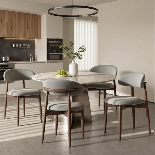 COLAMY Mid-Century Modern Wooden Dining Chair Set of 4, Indoor Upholstered Kitchen Chairs with 2.6" Cozy Padded Seat, Walnut Finish Side Dining Chair, [Green]