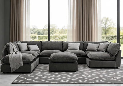 Iroomy Cloud Couch Sectional, Oversized Chenille Modular Sofa, Deep Comfy Seat, 8-Seater Sofas Couches for Living Room, Dark Grey