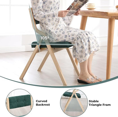 6-Pack Folding Dining Chairs with Cushion,Padded Foldable Dining Chairs,Portable Wooden Folding Chairs with Tufted Buttons Seat for Dining Rooms Kitchen Wedding and Party Indoor Green