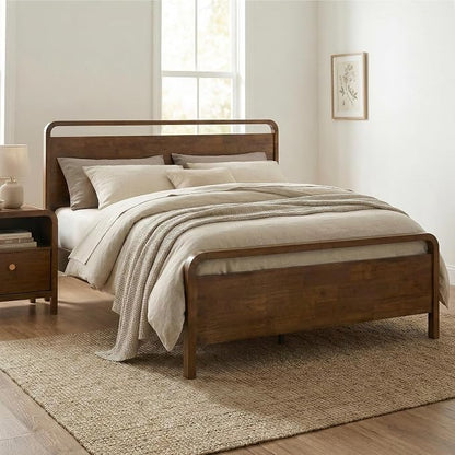 Roundhill Furniture Eldren Wood Bedroom Set, King Platform Bed with Two Nightstands in Walnut Finish