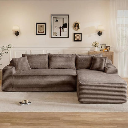 95" L Shaped Cloud Boneless Sectional Couches for Living Room, Modern Comfy Modular Deep Seat Memory Foam Compressed Corduroy Sofa Oversized Right Facing Chaise, No Assembly Required, Brown