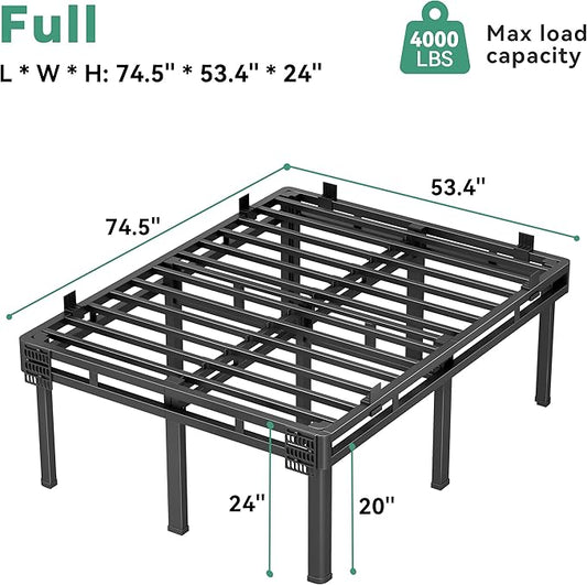 Superay Full Bed Frame, 24 inch Metal Bed Frame & Box Spring 2 in 1 Platform with Rounded Legs, Double Layer Bed Frame with Matress Gasket & headboard Adapter, Support Up to 4000lbs