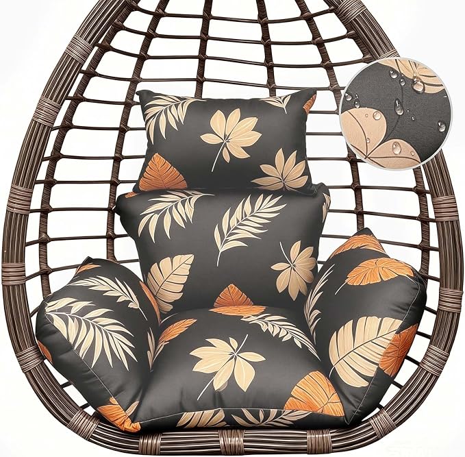 Outdoor Egg Chair Cushion Thick Floral Patio Hanging Chair Cushions Soft Seat Pad for Patio Garden Bedroom Grey Yellow