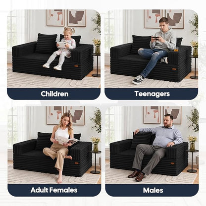 COMAX Futon Sofa Bed, Convertible Sofa Bed, Folding Boneless Couches | Boneless Couch for living room, Fold Out Small Foldable Loveseat Floor Sleeper Mattress Lounge Space‑Saving, Jet Black