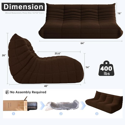WHGBJA Bean Bag Chair for Adults with Memory Foam Couch, 3 Seater Bean Bag Sofa for Bedroom, Living Room, Reading, Gaming Floor Sofa Couch, Boneless, Comfy