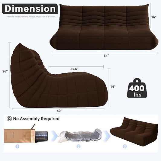 WHGBJA Bean Bag Chair for Adults with Memory Foam Couch, 3 Seater Bean Bag Sofa for Bedroom, Living Room, Reading, Gaming Floor Sofa Couch, Boneless, Comfy
