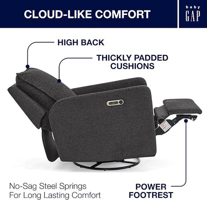 babyGap Harlowe Power Recliner with USB-A and Type-C Ports by Delta Children - Greenguard Gold Certified – Stain-Resistant Performance Fabric is Oeko-TEX Standard 100 Certified, Charcoal