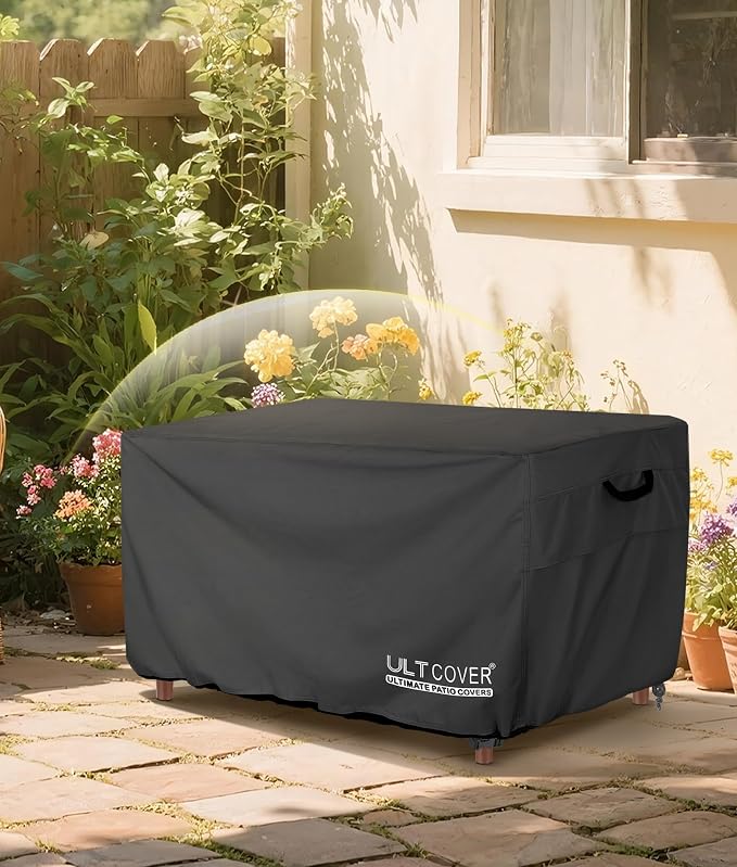 ULTCOVER Rectangular Gas Fire Pit Table Cover 44x28 inch Waterproof Heavy Duty Firepit Cover, Black