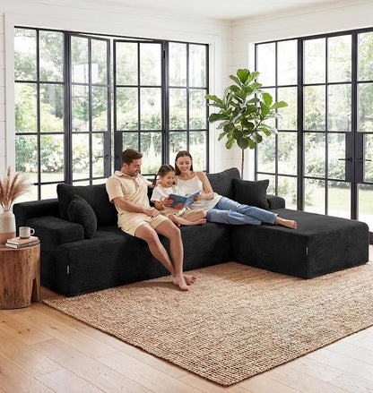 Hobestluk Modular Sectional Sofa Couches L-Shape Couch 3 Seat Modular Sofa Memory Foam Sectional Couches for Living Room, Cloud Couch with Oversized Chaise (Black Corduroy, 108", Right Hand Facing)