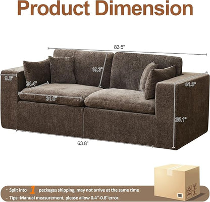 83''Cloud Boneless Modular Sectional Sofa, Deep Seat Sectional Couch, Upholstered Convertible Comfy Memory Foam Sofa Loveseat Chenille Memory Foam Couches for Living Room, Brown