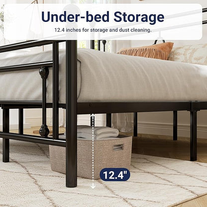 Allewie King Size Metal Platform Bed Frame with Victorian Vintage Headboard and Footboard/Mattress Foundation/Under Bed Storage/No Box Spring Needed/Noise-Free/Easy Assembly, Black