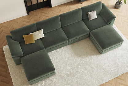 EASE MOOSE Oversized Sectional Modular Sofa,Large U Shape Sectional Couch Wide Deep Seat Modular Cloud Couch,Removable Cover,Green