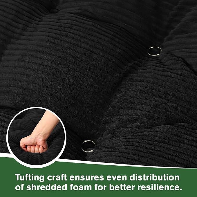 idee-home Egg Chair Cushion Replacement, Tufted Hanging Egg Chair Cushions with Corduroy Cover, Oversized Wicker Swing Cushion for Indoor Hammock Basket Chair, Black (Chair Not Included), 48x32 Inch