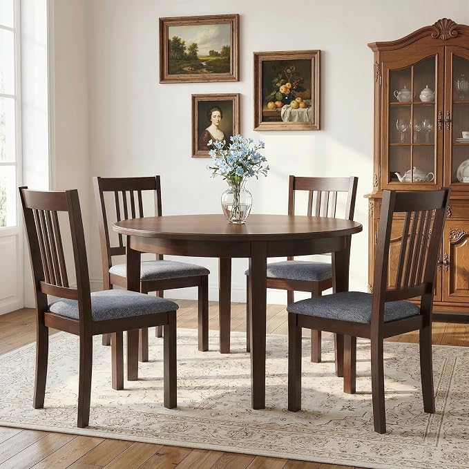 HOMCOM Dining Chairs Set of 2, Upholstered Kitchen Chairs with Rubberwood Frame, Padded Seat and Slat-Back for Living Room, Dining Room, Kitchen, Espresso