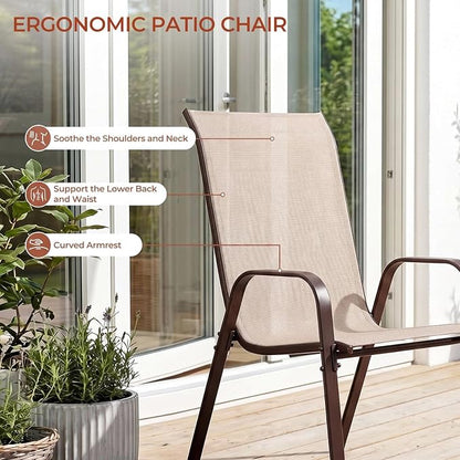 TLSUNNY Patio Dining Set 5 Pieces, All Weather Outdoor Furniture W/30"X 30" Table and 4 Stackable Textilene Chairs, Metal Table and Chairs for Patio, Lawn, Garden, Poolside, Backyard (Beige)
