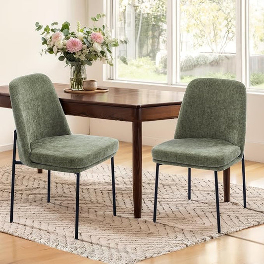COLAMY Upholstered Dining Chairs Set of 2, Modern Dining Room Chairs with Curved Back and Metal Legs, Dinner Chair Kitchen Chairs for Dining Room and Living Room, Green