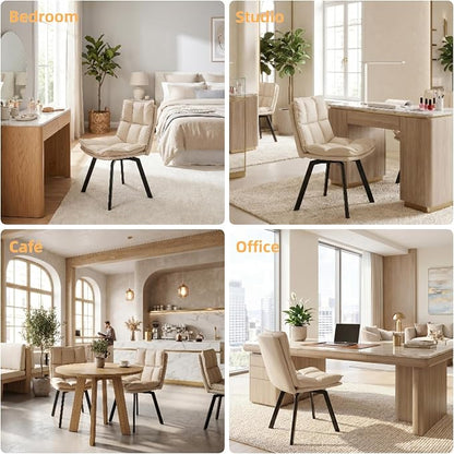 BedsPick 360° Swivel Dining Chair Set of 6 - Faux Leather Upholstered Kitchen Chair, Mid Century Modern Dining Room Chair with Metal Legs for Kithcen/Living Room/Reception/Office, Beige