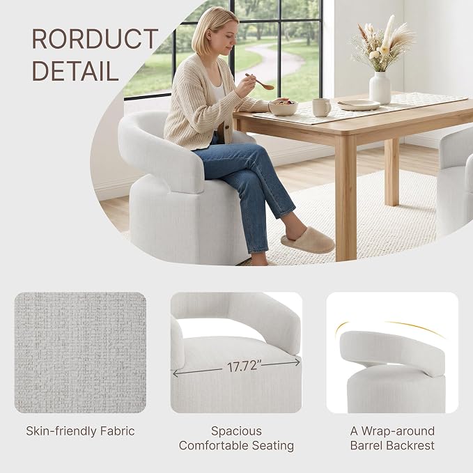 KISLOT Upholstered Dining Chairs Set of 1, Modern Arm Kitchen & Dining Room Chairs with Hidden Casters, Linen Fabric Padded Rolling Chairs, Sturdy Wood Frame, 300 lbs Capacity, Light Linen