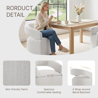 KISLOT Upholstered Dining Chairs Set of 1, Modern Arm Kitchen & Dining Room Chairs with Hidden Casters, Linen Fabric Padded Rolling Chairs, Sturdy Wood Frame, 300 lbs Capacity, Light Linen