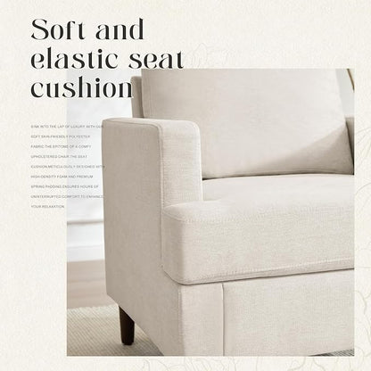 Weture Mid-Century Accent Chair,Modern Linen Fabric Armchair for Living Room,Comfy Upholstered Reading Accent Chairs for Bedroom,Single Sofa Chair with Wood Legs (Beige, 1 Pack)