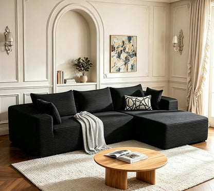Mangodan 110” Cloud Sectional Couch, Boneless Sofa for Living Room, Modular Sectional Sofa with Deep Seat, Comfy Fluffy Couch with L-Shaped Chaise, No Assembly Required (Right-Facing Chaise, Black)